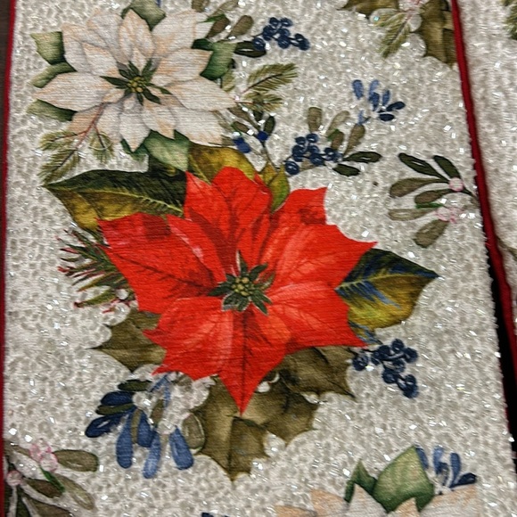 2 Tahari Embroidered  Stocking Christmas  New Beaded Poinsettia Holly Berry - Picture 4 of 5